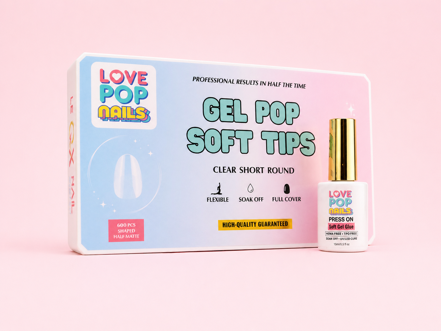 Soft Tips Clear Short Round and Soft Gel Glue Bundle
