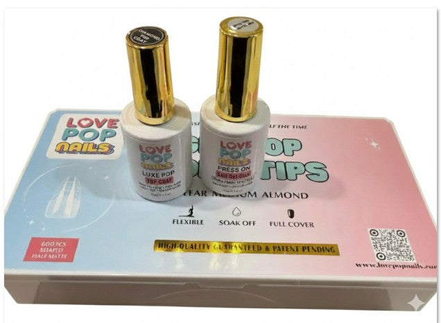 Soft Tips Medium Almond/Luxe Pop Top coat / Soft Gel Glue